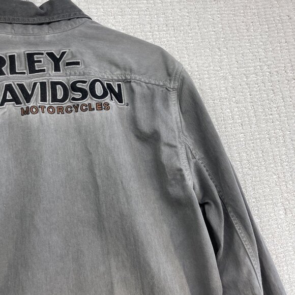 Y2K Harley-Davidson Men’s Gray Denim Button Shirt Embroidered Logo Patches Read - Picture 13 of 15